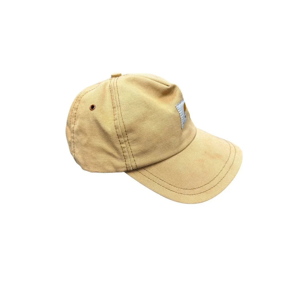Carhartt Canvas Snapback Hat Kids OS Tan Good Vintage USA Made Logo Patch